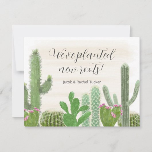 ボホデザートサボテン水の色の新しいルーツ移動 ノートカード (正面)