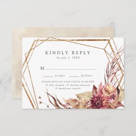 ボホデザートフローラ金ゴールド幾何学食の選択 出欠カード (正面/裏面)