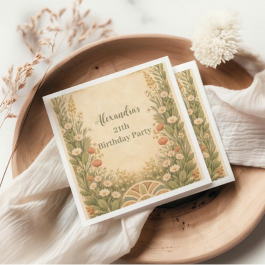 ボホデザートワイルドフラワーバースデー スタンダードカクテルナプキン