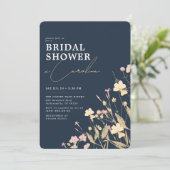 ボホデリケートワイルドフラワーネイビーブライダルシャワー 招待状 (スタンド正面)