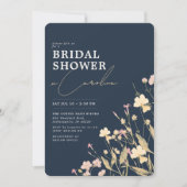 ボホデリケートワイルドフラワーネイビーブライダルシャワー 招待状 (正面)