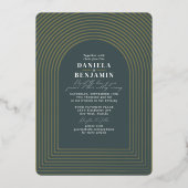 ボホデリケート濃結婚緑のアーチ 箔招待状 (正面)