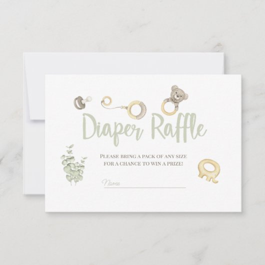 ボホトイズ赤ちゃんシャワー少年おむつラッフルカード 招待状 (正面)
