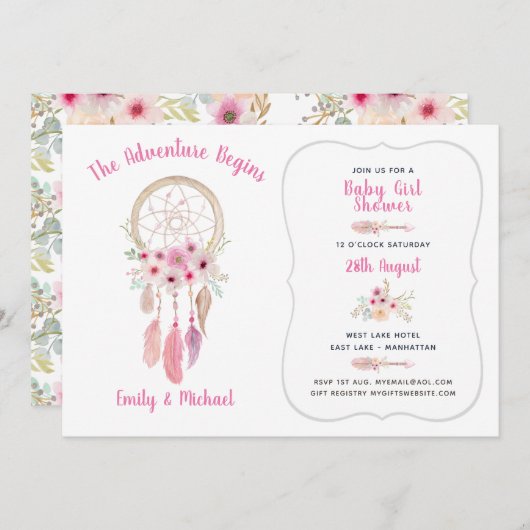 ボホトバル赤ちゃんガールシャワードリーム捕手 招待状 (正面/裏面)