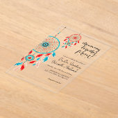 ボホトライバルの羽ドリームキャッチャー結婚ズ アクリル招待状 (レイダウン)