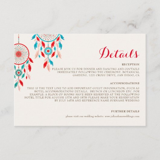 ボホトライバルの羽ドリームキャッチャー結婚ズ エンクロージャーカード (正面)