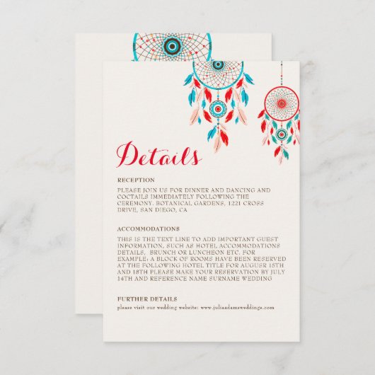 ボホトライバルの羽ドリームキャッチャー結婚ズ エンクロージャーカード (正面/裏面)