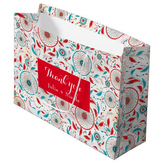 ボホトライバルの羽ドリームキャッチャー結婚ズ ラージペーパーバッグ (正面アングル)