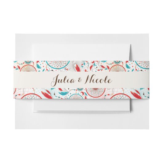 ボホトライバルの羽ドリームキャッチャー結婚ズ 招待状ベリーバンド (正面例)