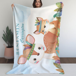 ボホトライバルキツネとキッズブランケット付きFAWN フリースブランケット