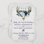 ボホトライバルフローラ〔雄ジカの〕枝角結婚式招待状ネイビー 招待状 (正面/裏面)