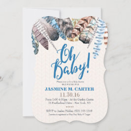 ボホトライバル羽毛の水色 | 赤ちゃんシャワーボーイ 招待状