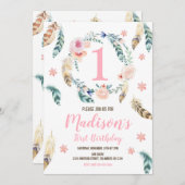 ボホトライバル1st誕生日招待状for a Girl 招待状 (正面/裏面)