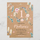 ボホトライバル1st誕生日招待状for a Girl 招待状 (正面/裏面)