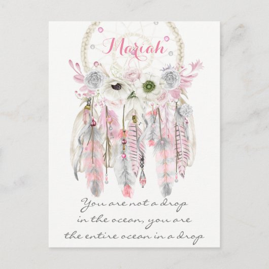 ボホトリバルドリームキャッチャーフェザーズフラワーズ先住民 ポストカード (正面)
