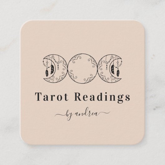 ボホトリプルムーン&フェザーベージュエナジーヒーラー スクエア名刺 (正面)