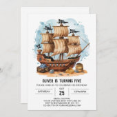 ボホトレジャーマップデジタルパイレーツ誕生日 招待状 (正面/裏面)