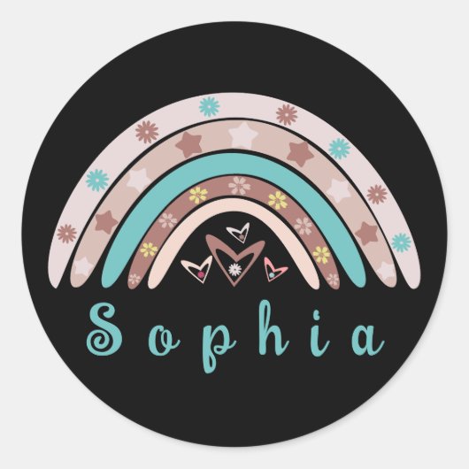 ボホトレンディーレインボーパーソナライズされたウィズネーム ラウンドシール (正面)