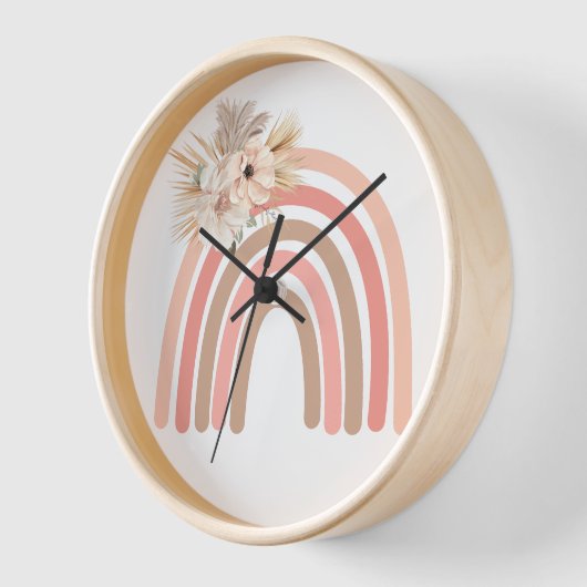 ボホトレンディーレインボーピンク乾花 壁時計 (傾斜)