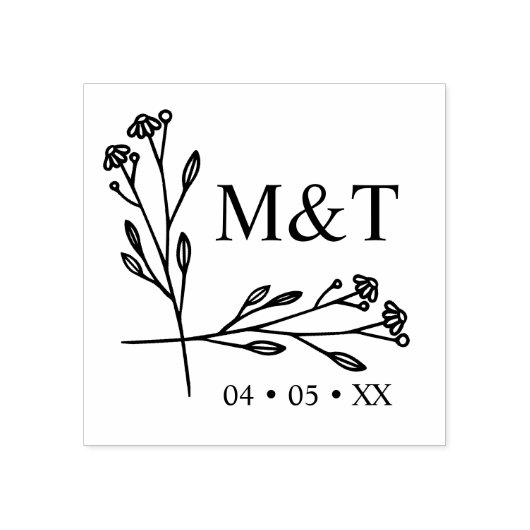 ボホトレンディーワイルドフラワーズイニシャルズモノグラ結婚ム ラバースタンプ (インプリント)