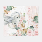 ボホトロピカかわいらしルエレファント赤面ピンクフローラ フリースブランケット (正面(横))