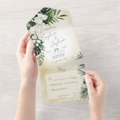 ボホトロピカルグリーンモダンリー砂No Dinner オールインワン招待状 (貼ってはがせる)