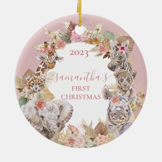 ボホトロピカルサファリージャングルアニマルズピンクガール セラミックオーナメント (裏面)