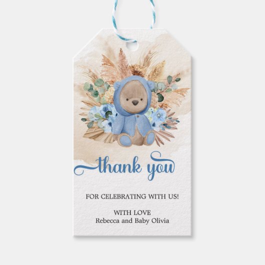 ボホトロピカルテディベア・パンパスグラス感謝していユー ギフトタグ (正面)