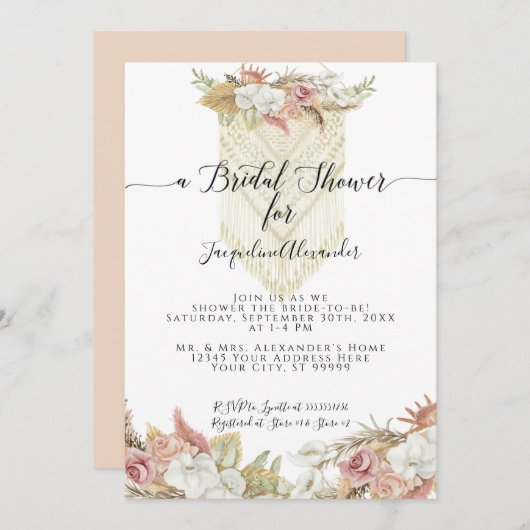 ボホトロピカルパンパスグラスフローラブライダルシャワー 招待状 (正面/裏面)