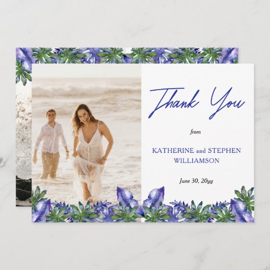 ボホトロピカルパープル | グリーン結婚フォト感謝していY サンキューカード (正面/裏面)