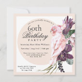 ボホトロピカルピンクオウムフローラ60誕生日 招待状 (正面)