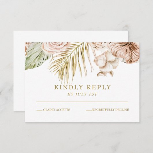 ボホトロピカルフローラとパーム結婚テラコッタ 出欠カード (正面/裏面)