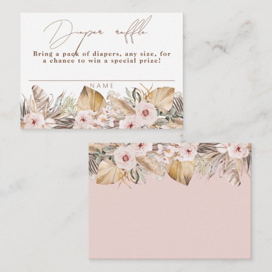 ボホトロピカルフローラガールシャワーおむつラッフル エンクロージャーカード (正面/裏面)