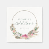 ボホトロピカルフローラグリーンピンクブライダルシャワー スタンダードカクテルナプキン (正面)