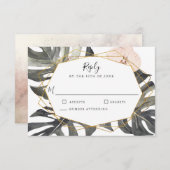 ボホトロピカルフローラ幾何学模様ウェディングRSVP 出欠カード (正面/裏面)