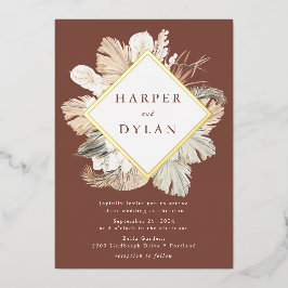 ボホトロピカルラブダイヤモンド結婚フレーム金ゴールド 箔招待状