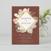 ボホトロピカルラブダイヤモンド結婚フレーム金ゴールド 箔招待状 (立ち正面)