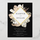 ボホトロピカルラブダイヤモンド結婚フレーム金ゴールド 箔招待状 (正面)