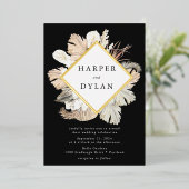 ボホトロピカルラブダイヤモンド結婚フレーム金ゴールド 箔招待状 (立ち正面)