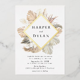 ボホトロピカルラブダイヤモンド結婚フレーム金ゴールド 箔招待状