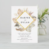 ボホトロピカルラブダイヤモンド結婚フレーム金ゴールド 箔招待状 (立ち正面)