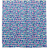 ボホドットピンクと青のパターン シャワーカーテン (正面)