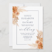 ボホドライドフローラネイビーブルー結婚ズ 招待状 (正面)