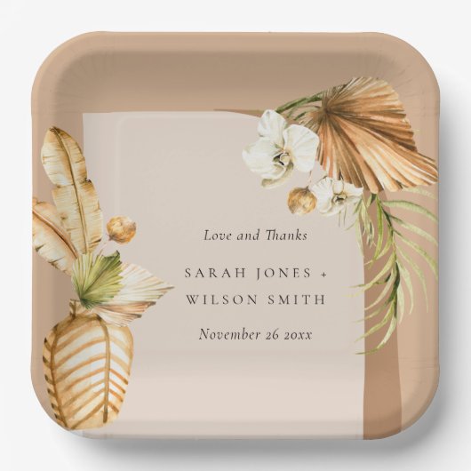ボホドライパームさびフローラ結婚アー感謝していチ ペーパープレート (正面)