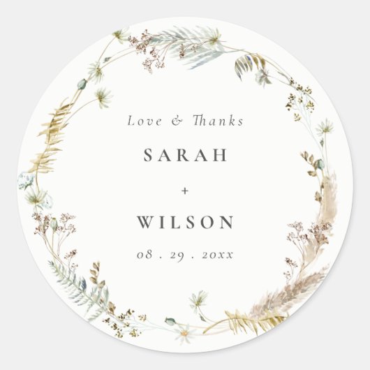ボホドライパームパンパスグラスフローラ結婚リース ラウンドシール (正面)
