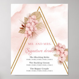 ボホドライパーム葉赤面ピンクシグネチャードリンク ポスター