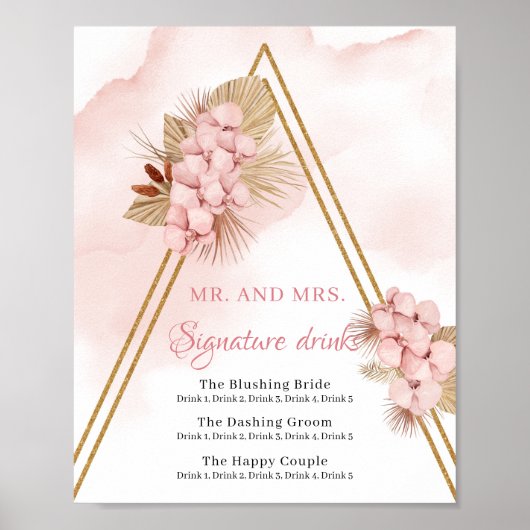 ボホドライパーム葉赤面ピンクシグネチャードリンク ポスター (正面)