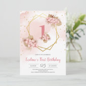 ボホドライパーム赤面オーキッド金ゴールドファースト誕生日 招待状 (スタンド正面)