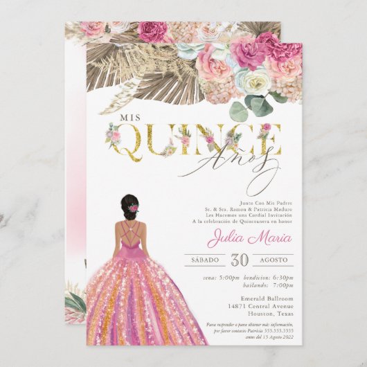 ボホドライフローラスペインのミシンクアンス誕生日 招待状 (正面/裏面)