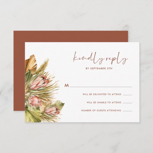 ボホドライボタニカルウォーターカラーウェディングRSVPカード 出欠カード (正面/裏面)